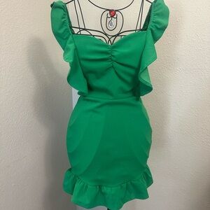 Green Ruched Off-Shoulder Sundress